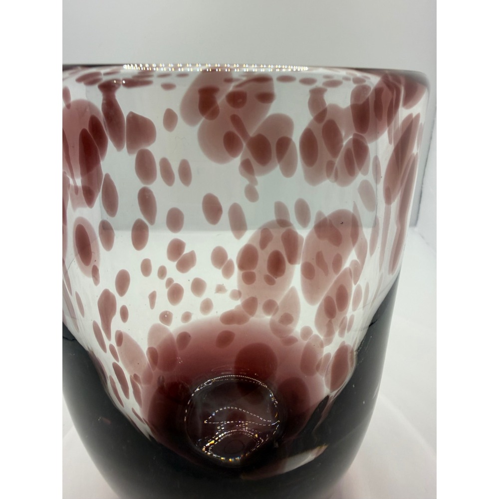 Handblown Art Glass Vase Purple Red Confetti Heavy Base 8.5" Modern Decor - Picture 4 of 11